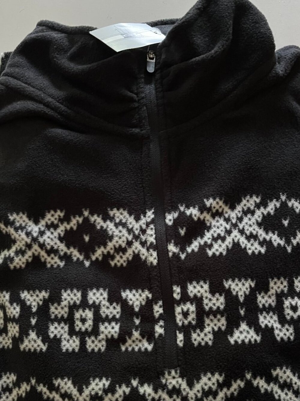 Lands' End Woman's Fleece, Size 1X (16W-18W), Black with White Pattern, 3/4 zip